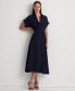 Women's Self-Belt Roll-Tab Sleeve Surplice Crepe Dress