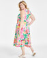 Фото #3 товара Plus Size 100% Linen Printed Midi Tank Dress, Created for Macy's