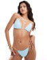 Miss Selfridge contrast strap tie side bikini bottom with beads in blue