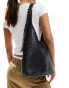 Glamorous large woven shoulder bag with pocket detail in black