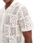 Фото #3 товара Hollister short sleeve revere collar lace shirt in white