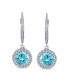 ფოტო #2 პროდუქტის 3CT Aqua Blue Round Solitaire Halo CZ Lever back Dangle Earrings Simulated Aquamarine Cubic Zirconia .925 Sterling Silver