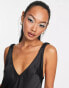 ASOS DESIGN elasticated back satin slip midi dress in black