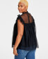 Фото #2 товара Women's Tulle Flutter-Sleeve Top, Created for Macy's