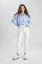 Фото #4 товара Mary Vintage Straight Fit Yüksek Bel Bilek Boy Beyaz Jean Pantolon C1318ax24sm