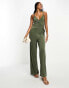 River Island Tall wrap jumpsuit in green