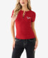 Фото #3 товара Women's Short Sleeve Crystal Retro Henley Top