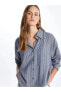Фото #3 товара LCW Vision Çizgili Uzun Kollu Oversize Keten Karışımlı Kadın Gömlek Gömlek