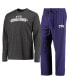 ფოტო #1 პროდუქტის Men's Purple, Heathered Charcoal Distressed TCU Horned Frogs Meter Long Sleeve T-shirt and Pants Sleep Set