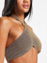 Фото #1 товара South Beach mix & match wrap halter bikini top in gold metallic