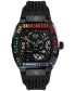 Фото #1 товара Men's Automatic The $keleton Rainbow Crystal and Black Silicone Strap Watch 44mm