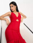 ASOS DESIGN premium plunge bandage pleat hem maxi dress in red