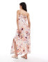 Y.A.S satin cami maxi dress with lace detail in abstract animal print Cremeweiß und Rosa, S - фото #2