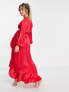 Фото #3 товара Flounce London Maternity satin long sleeve wrap maxi dress in red