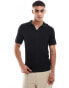 Фото #1 товара Abercrombie & Fitch stitch texture stripe open collar knit polo in black