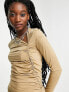 Фото #1 товара Weekday Isia exclusive asymmetric drape long sleeve top in beige