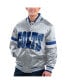 ფოტო #1 პროდუქტის Men's Gray Distressed Indianapolis Colts Gridiron Classics Home Game Satin Full-Snap Varsity Jacket