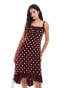 ASOS DESIGN high low ruffle bust spun dress in burgundy spot print Burgunder/Gepunktet, 34 - фото #1