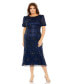 ფოტო #1 პროდუქტის Women's Plus Size High Neck Puff Sleeve Embellished Dress