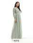 Maya Petite Bridesmaid long sleeve maxi dress with delicate sequin in sage green