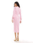 Фото #4 товара Closet London button front midi dress with ruched skirt in pink