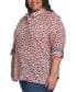 Фото #4 товара Plus Size Floral Roll-Tab Button-Up Shirt