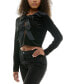 Фото #3 товара Juniors' Bow-Front Long-Sleeve Velvet Jacket