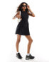 Monki sleeveless mini seersucker dress with ruched sides and cut out detail in black