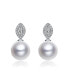 ფოტო #3 პროდუქტის Elegant Sterling Silver & Rhodium-Plated Freshwater Pearl Earrings with Marquise Cubic Zirconia
