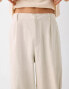 Фото #3 товара Bershka tailored wide leg linen trouser in sand