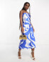 Фото #3 товара SNDYS bandeau satin midi dress in blue swirl print