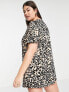 Фото #4 товара Wednesday's Girl Curve smock mini dress with pleated front in grunge leopard