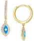 ფოტო #1 პროდუქტის Cubic Zirconia & Blue Enamel Evil Eye Dangle Hoop Earrings in 14k Gold-Plated Sterling Silver
