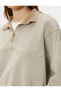 Crop Yarım Fermuarlı Sweatshirt Dik Yaka Soluk Efektli Pamuk Karışımlı