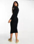 Vero Moda ribbed knitted midi dress in black with stone contrast tipping