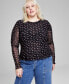 Фото #1 товара Trendy Plus Size Floral-Print Mesh Long-Sleeve Top