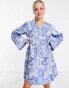 Фото #4 товара Pieces Premium kimono sleeve wrap mini dress in blue jacquard