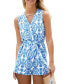 Women's Blue & White Ornate Sleeveless Straight Leg Playsuit