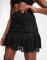 Love Triangle mini skirt co-ord with ruffle hem in black lace