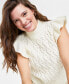 Фото #3 товара Women's Flutter-Sleeve Cable-Knit Sweater, Created for Macy's