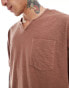 Фото #3 товара ASOS DESIGN relaxed t-shirt with v-neck and front pocket in brown