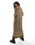 Vila high neck knitted maxi dress in olive green stripe