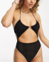 Фото #2 товара ASOS DESIGN Mindy monogram mesh halterneck body with cut-out in black