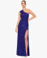 Juniors' Rosette Sequined One-Shoulder Gown