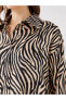 Desenli Uzun Kollu Oversize Saten Kadın Gömlek