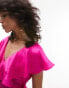 Topshop wrap maxi dress with frill sleeve in fuschia pink