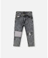 Фото #1 товара Baby Boy French Terry Black Denim Pants With Contrasting Patch - Infant