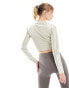 adidas Training Hyperglam long sleeve crop top in beige