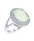 ფოტო #2 პროდუქტის White Synthetic Opal Oval Split Shank Pave CZ Accent Double Halo Statement Ring Women .925 Sterling Silver