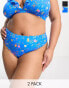 Фото #1 товара Simply Be 2 pack high leg bikini bottoms in black and blue floral